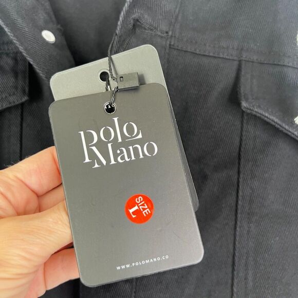 Polo Mano NWT Black & White Hooded Denim Cotton Jean Jacket Size LG - Picture 9 of 10